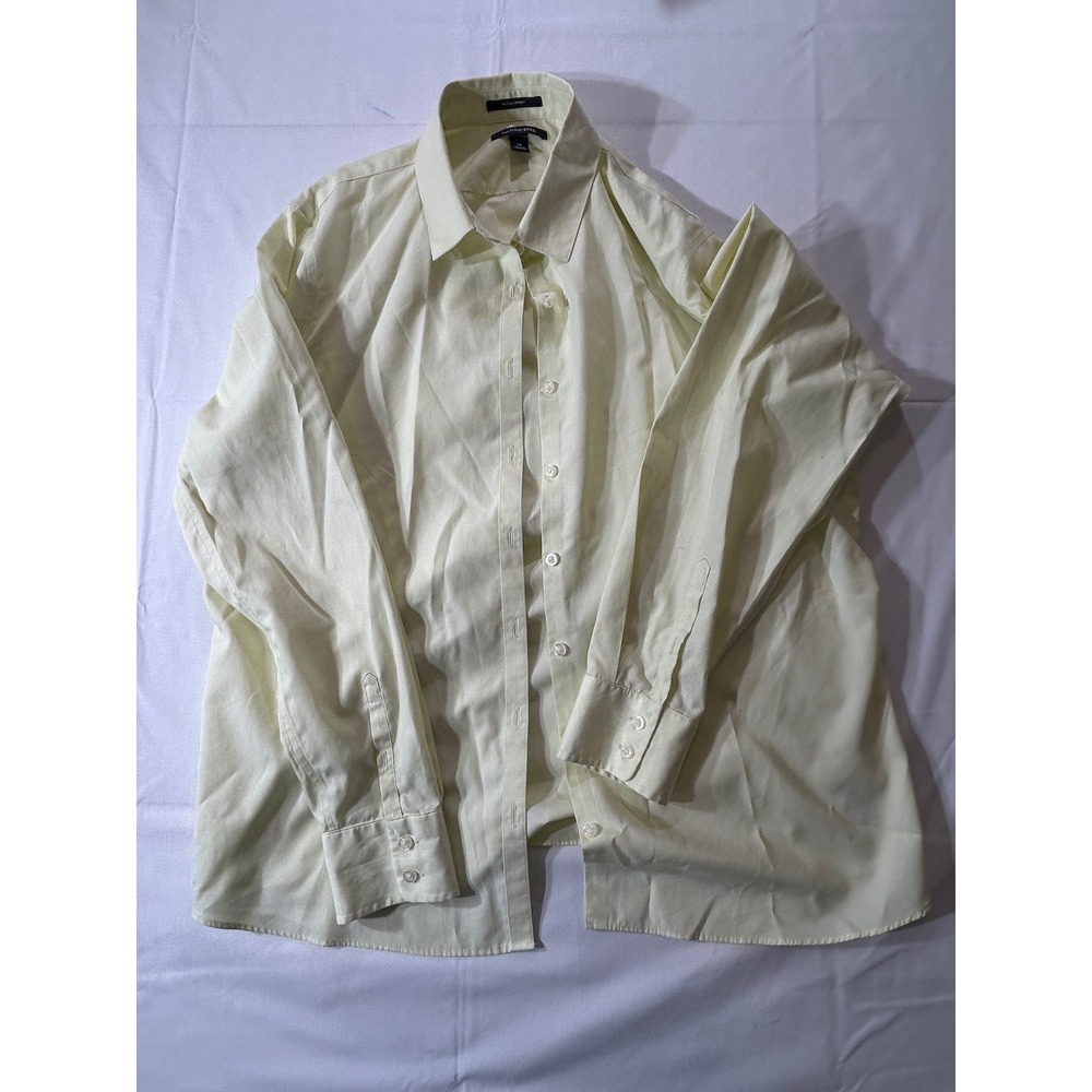 Lands End No Iron Supima Cotton Shirt Pale Yellow Button Down Size 14